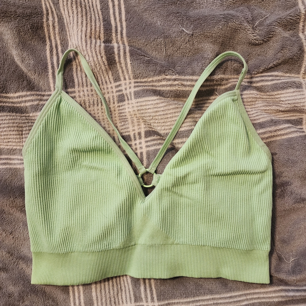Green Ribbed Sports Bra